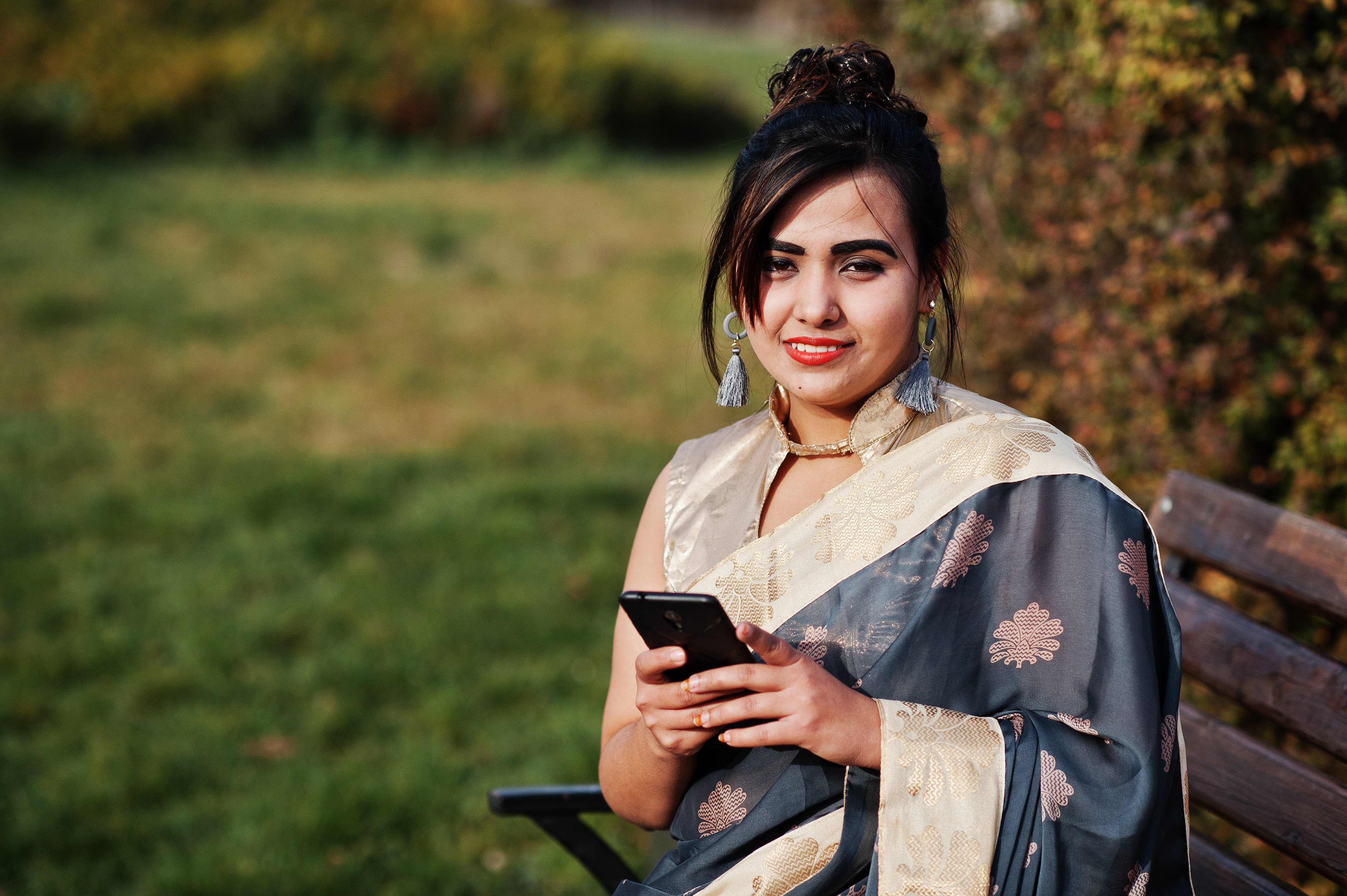 Elegant brunette south asian indian girl in saree